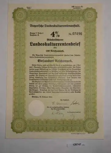100 RM Rentenbrief Bayerische Landeskulturrentenanstalt München 1942 (126747)