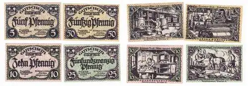5, 10, 25 & 50 Pfennig Banknoten Notgeld Stadt Triebes 1920 (129256)