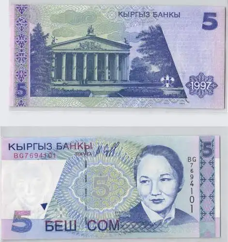 5 Som Banknote Kirgistan Кыргызстан 1997 bankfrisch UNC (129296)
