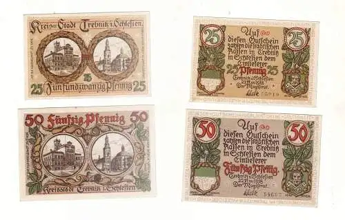 2 Banknoten Notgeld Stadt Trebnitz in Schlesien 1918 (112258)
