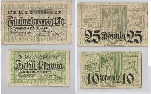 10 & 25 Pfennig Banknoten Notgeld Stadt Halberstadt 1920  (129539)