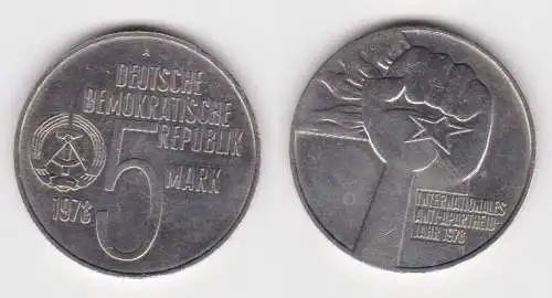 DDR Gedenk Münze 5 Mark Anti Apartheid Jahr 1978 Stempelglanz (140956)