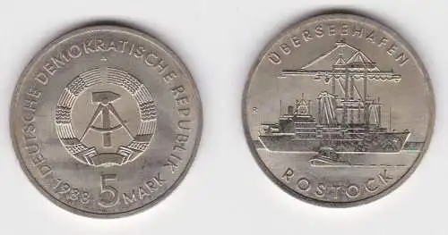 DDR Gedenk Münze 5 Mark Überseehafen Rostock 1988 Stempelglanz (140592)