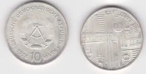 DDR Gedenk Münze 10 Mark 25 Jahre DDR - Städtemotiv - 1974 Silber Stgl. (140922)