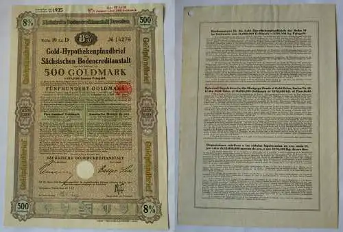 500 Goldmark Pfandbrief Sächsische Bodencreditanstalt Dresden 1.11.1928 (126700)
