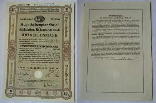100 RM Schuldverschreibung Sächsische Bodencreditanstalt Dresden 1940 (125395)