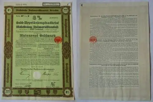 1000 Goldmark Pfandbrief Sächsische Bodencreditanstalt Dresden 4.1.1928 (121239)