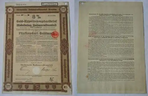 500 Goldmark Pfandbrief Sächsische Bodencreditanstalt Dresden 4.01.1928 (126766)