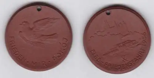 Meissner Porzellanmedaille Elbe Friedensfahrt 1956 Frieden mir Pokój (139405)