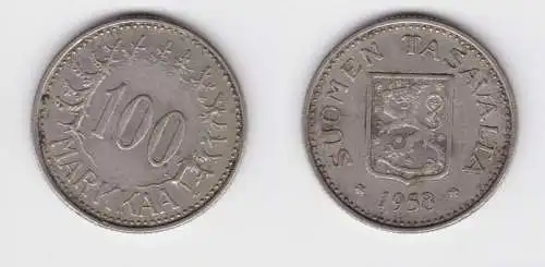 100 Markkaa Silber Münze Finnland 1958 (151889)