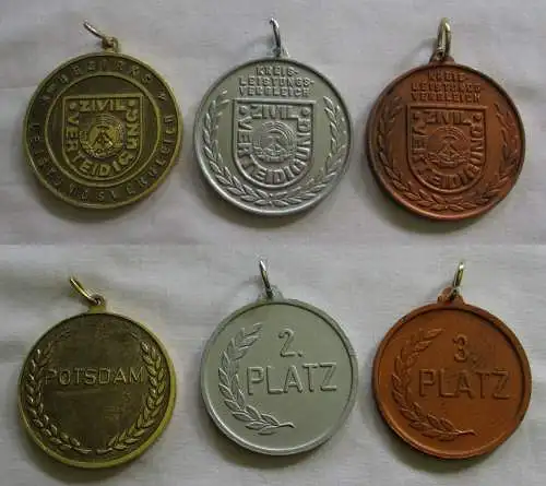 3 DDR Medaillen Kreisleistungsvergleich Zivilverteidigung Bronze - Gold (137715)