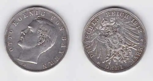 3 Mark Silber Münze Bayern König Otto 1912 D ss (152123)