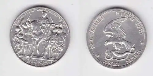 2 Mark Silbermünze Preussen Der König rief .... 1913 Jäger 109 ss+ (151701)