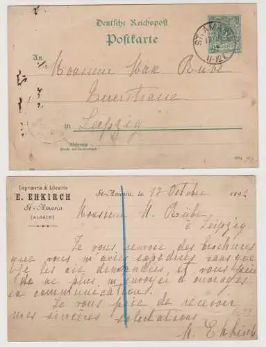 99409 Ganzsachen Postkarte Imprimerie & Librairie E. Ehkirch St. Amarin 1892