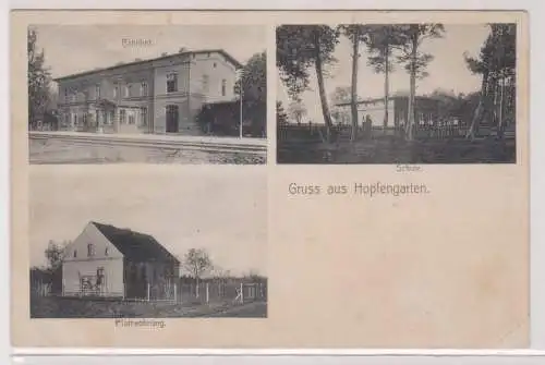 23583 Mehrbild Ak Gruß aus Hopfengarten in Schlesien Bahnhof usw. 1906