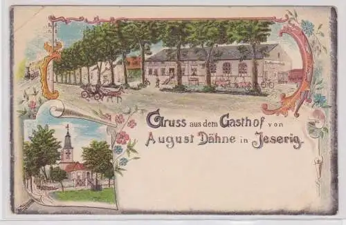 49586 Ak Lithographie Gruß aus dem Gasthof von August Dähne in Jeserig um 1900