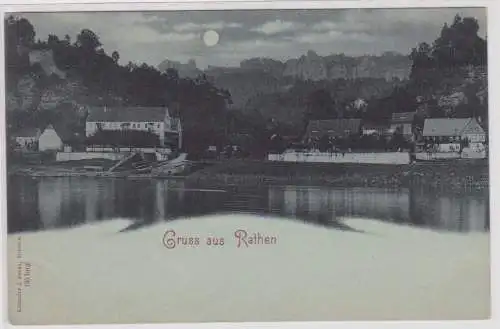 900463 Mondschein Ak Gruss aus Rathen - Elbpartie um 1900