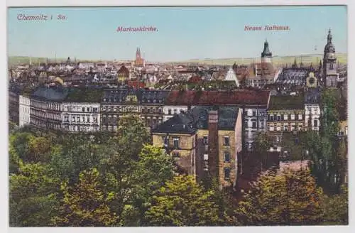 900467 Ak Chemnitz in Sachsen - Totalansicht Markuskirche und neues Rathaus 1915