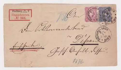 57462 seltener Einschreiben Brief von Freiburg nach Dessau 1878