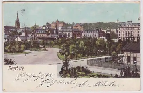 901225 Ak Flensburg - Parkanlage und Stadtansicht 1902