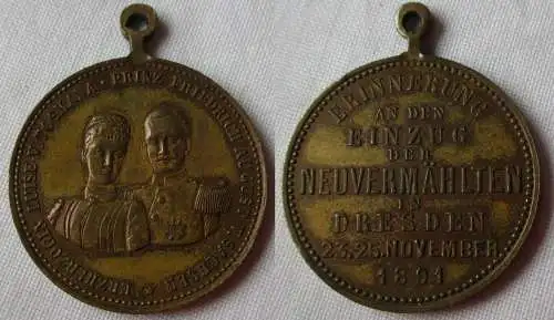 seltene Bronze Medaillen Hochzeit Friedrich August Einzug Dresden 1891 (156713)