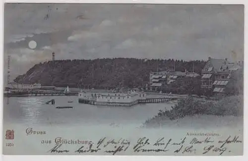 901235 Mondschein Ak Gruss aus Glücksburg - Aussichtsthurm 1903