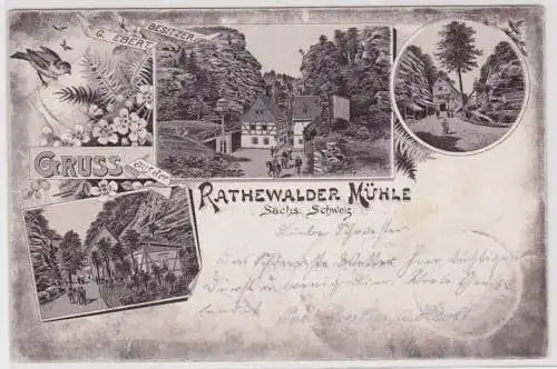 99457 Lithographie Ak Gruss aus der Rathewalder Mühle sächs. Schweiz 1898