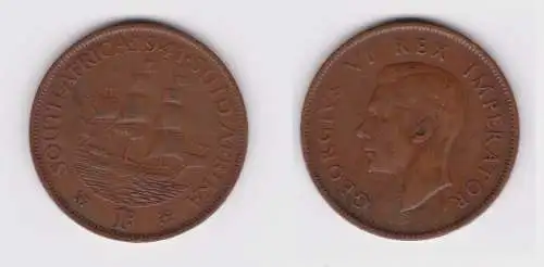 1 Penny Bronze Münze Südafrika 1941 König Georg VI. (156731)