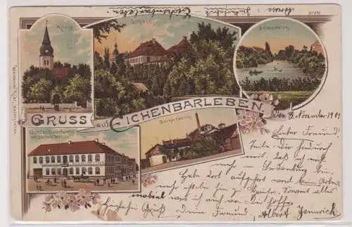 900942 Ak Lithographie Gruß aus Eichenbarleben Gasthof, Zuckerfabrik usw. 1901