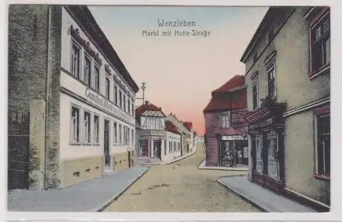 900298 Ak Wanzleben Markt mit Hohe-Straße und Gasthof um 1920