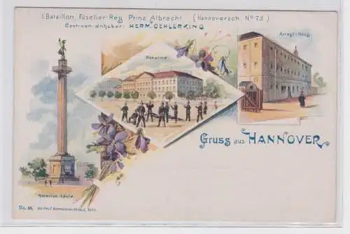 59141 Ak Lithographie Gruß aus Hannover Füselier Regiment Prinz Albrecht um 1900