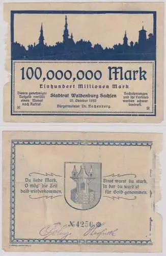 100 Millionen Mark Banknote Inflation Stadtrat Waldenburg Sachsen 1923 (129658)