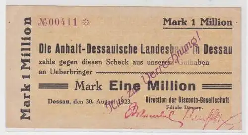 1 Million Mark Banknote Inflation Landesbank Dessau 30.8.1923 (152568)