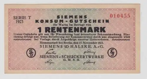 1 Rentenmark Banknote Siemens & Halske A.G. Konsum Gutschein 15.11.1923 (152302)