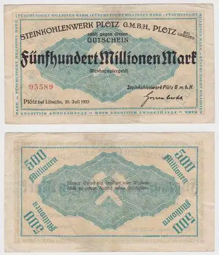 500 Millionen Mark Banknote Inflation Steinkohlenwerk Plötz GmbH 1923 (151745)