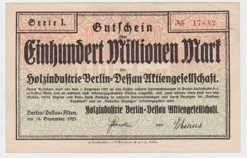 1 Million Mark Banknote Inflation Holzindustrie Berlin Dessau-Alten 1923(151992)