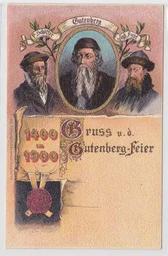 99532 Ak Lithographie Gruß von der Gutenberg Feier 1400-1900