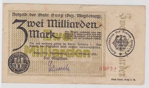 2 Milliarden Mark Banknote Stadt Burg bei Magdeburg 22.10.1923 (156047)