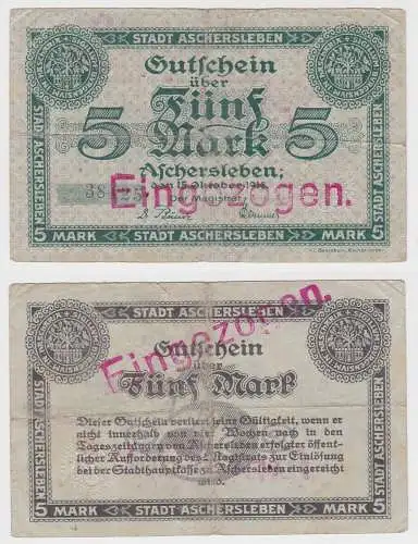 5 Mark Banknote Großnotgeld Stadt Aschersleben 15.10.1918 (152716)