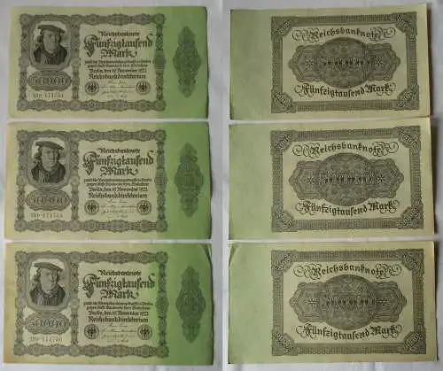 3x 50000 Mark Banknote Berlin 1922 Ro. Nr. 79d fortlaufende Nummer (125428)