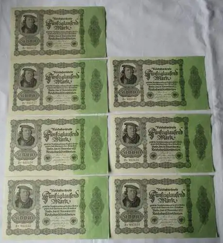 7x 50000 Mark Banknote Berlin 1922 Ro. Nr. 79d fortlaufende Nummer (135456)