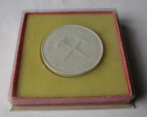 DDR Medaille Porzellan Meissen VEB Braunkohlenkombinat Borna, Glück Auf (101297)