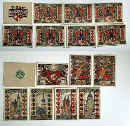 7x 50 Pfennig Banknoten Notgeld Stadt Altenburg Skatserie 1921 (152459)