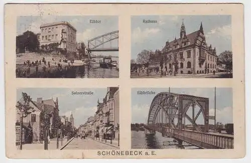11271 AK Schönebeck - Elbtor, Rathaus, Salzerstraße, Elbbrücke 1915