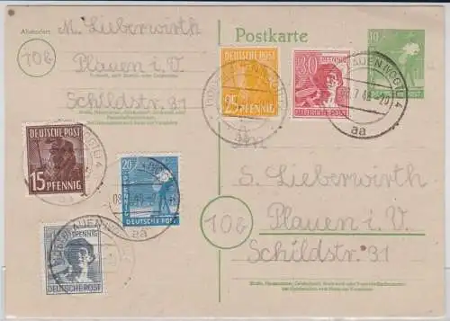 96268 Ganzsachenkarte SBZ Plauen im Vogtland 08.07.1948
