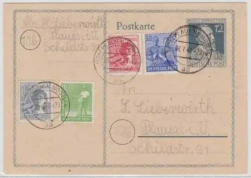 96381 Ganzsachenkarte SBZ Plauen im Vogtland 08.07.1948