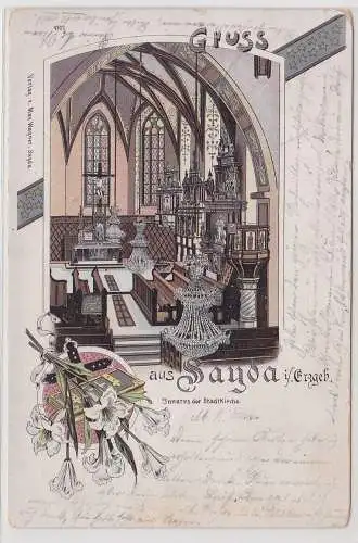 99900 Ak Lithographie Gruß aus Sayda im Erzgebirge Inneres der Stadtkirche 1902