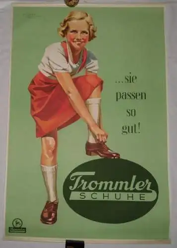 Reklame Blechleistenplakat Trommler-Schuhe...Sie passen so gut, um 1940(120134)
