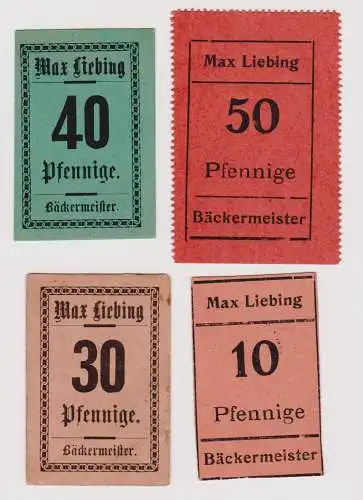 10, 30, 40 & 50 Pfennig Banknoten Bäckermeister Max Liebing Groitzsch (120284)