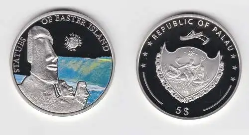 5 Dollar Silbermünze Palau 2010 Statuen der Osterinseln World of Wonders /154454